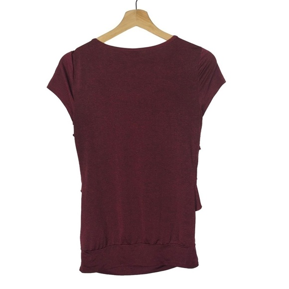 Maurices Burgundy Red Ruffle Front Y2K Short Sleeve S - Picture 2 of 4